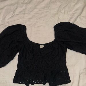 a new day Black Eyelet Puff Sleeve Blouse